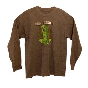 Minecraft tshirt youth boys YXL youth Xlarge gray creaper graphic long sleeve